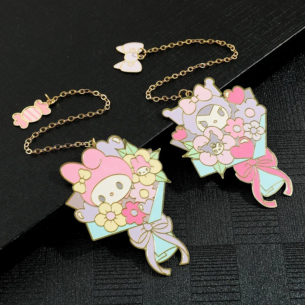 Sanrio kreative süße Kuromi meine Melodie Blumenstrauß Lesezeichen mit Quaste Metall Buch Seite