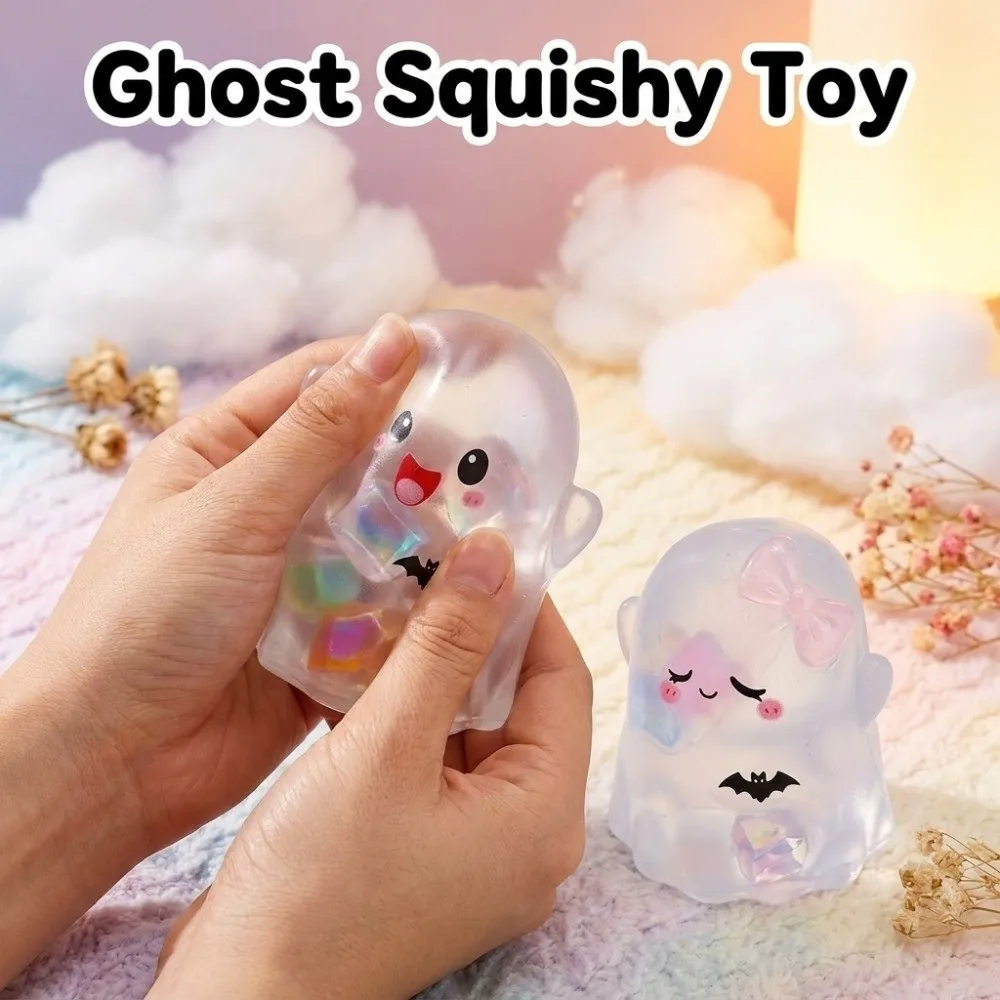 2PCS/SET Cartoon Ghost Squishy Toy Slow Rebound Spooky Ghost Squeeze Toy TPR Transparent Ghost Fidget Toy Halloween