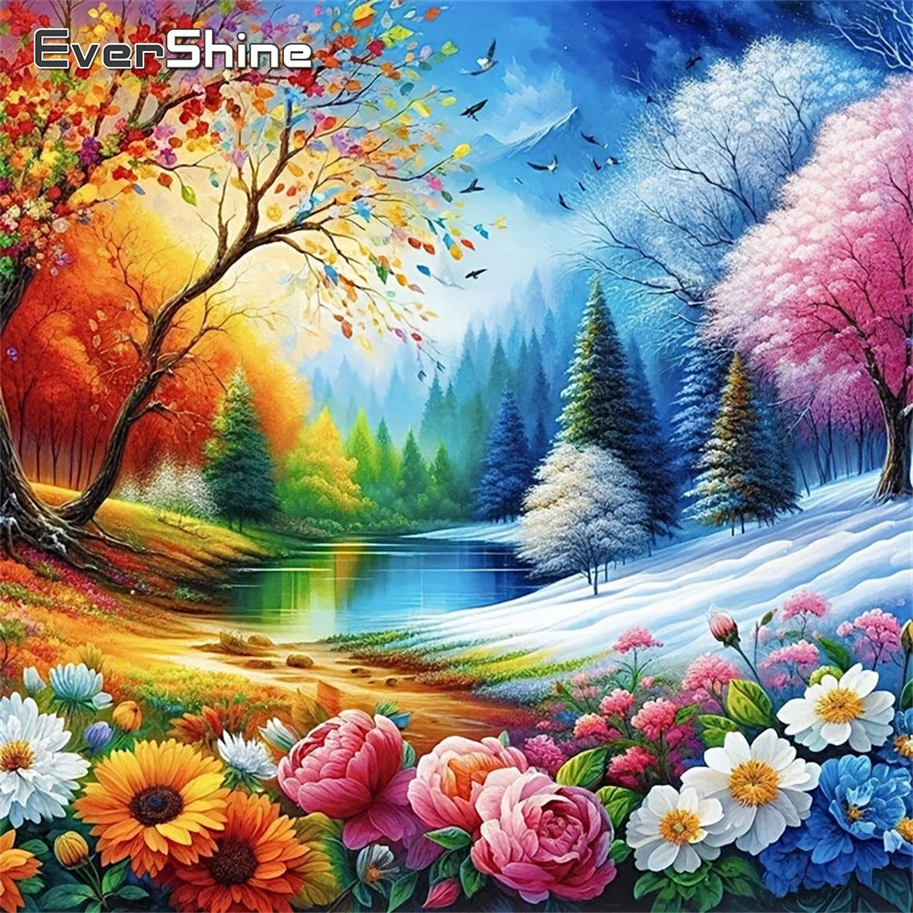 

Evershine Diamond Embroidery Four Seasons Landscape Full Square Painting Tree Rhinestones Picture Mosaic Flower Wall Decor