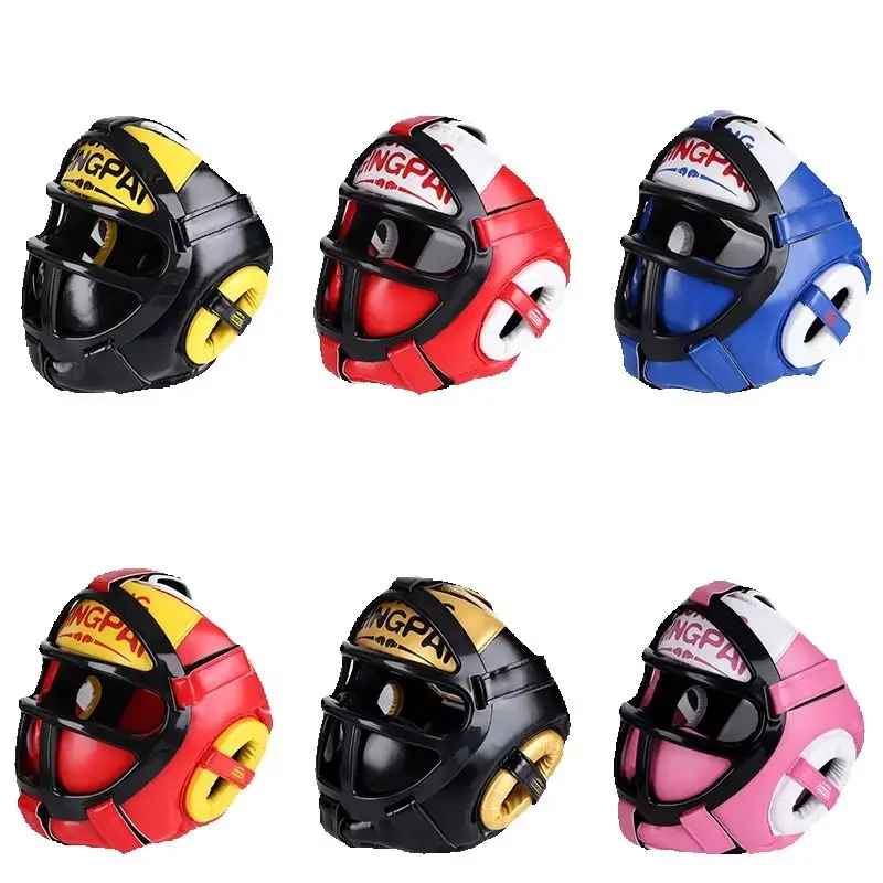 PU Sanda Boxing Helmet Mask Thickened Protection Kids Taekwondo Helmet Boxing Headguard Set Martial Arts Protective Gear