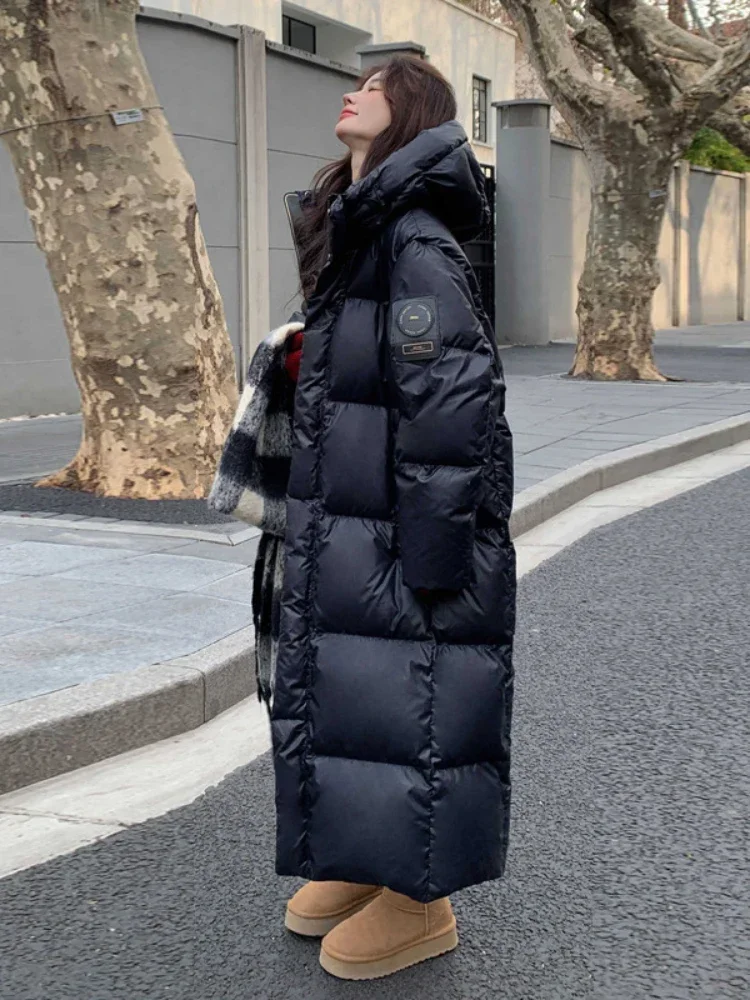 Fashion Long Parka Thick Over-the-knee Puffer Jacket Zipper Black Cotton-padded Coats Windproof Jackets New Winter Clothing Warm