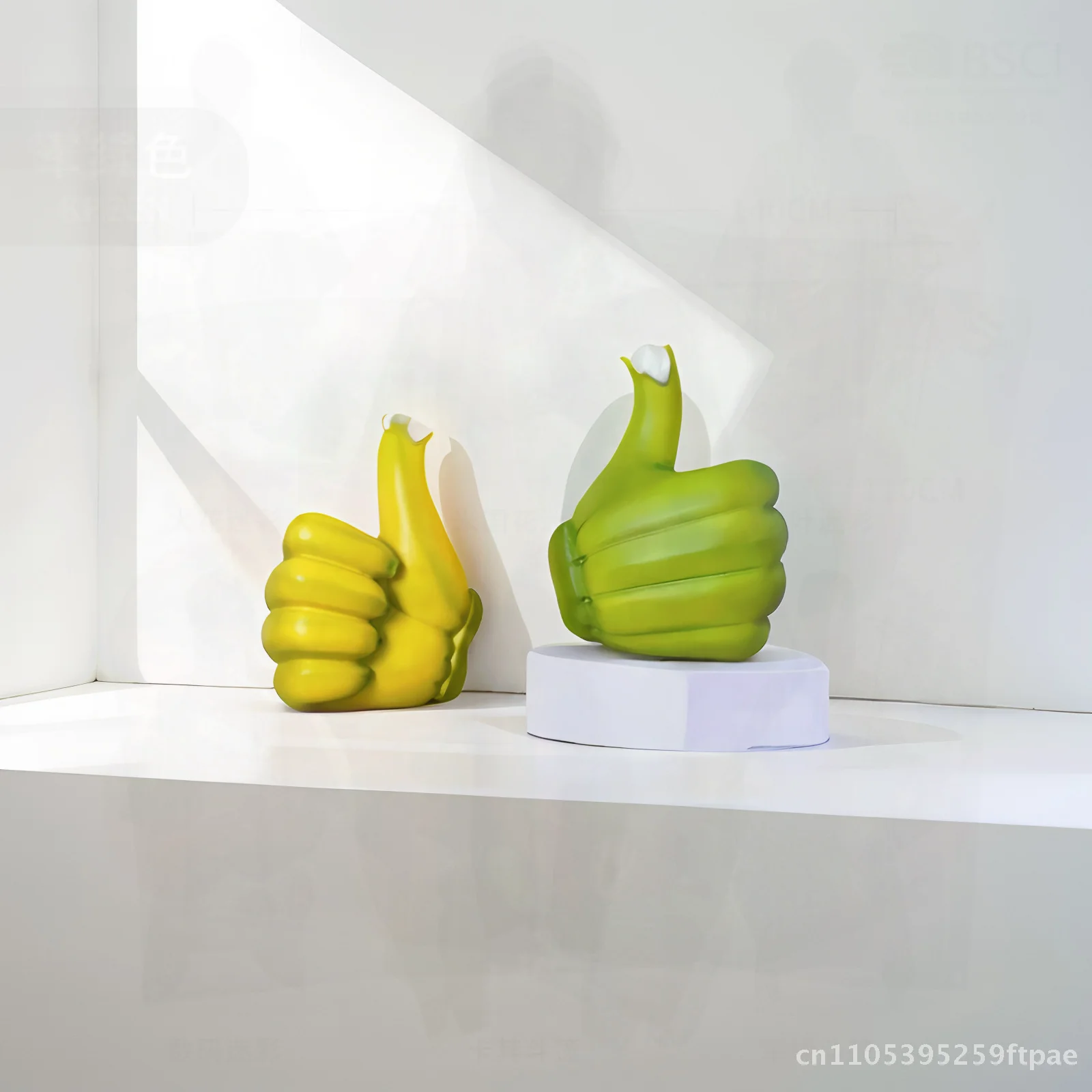 Creative Resin Banana Ornament - Yellow Green Thumb up Gesture Decorative Statue Modern Minimalist Style Home Decor