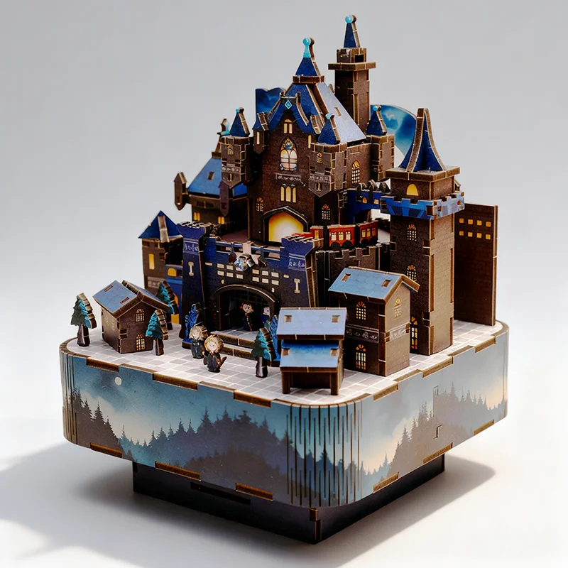 Enchanted Castle DIY Building Block Music Box 3D Wooden Kit Gift for Fantasy Lovers Home Decor