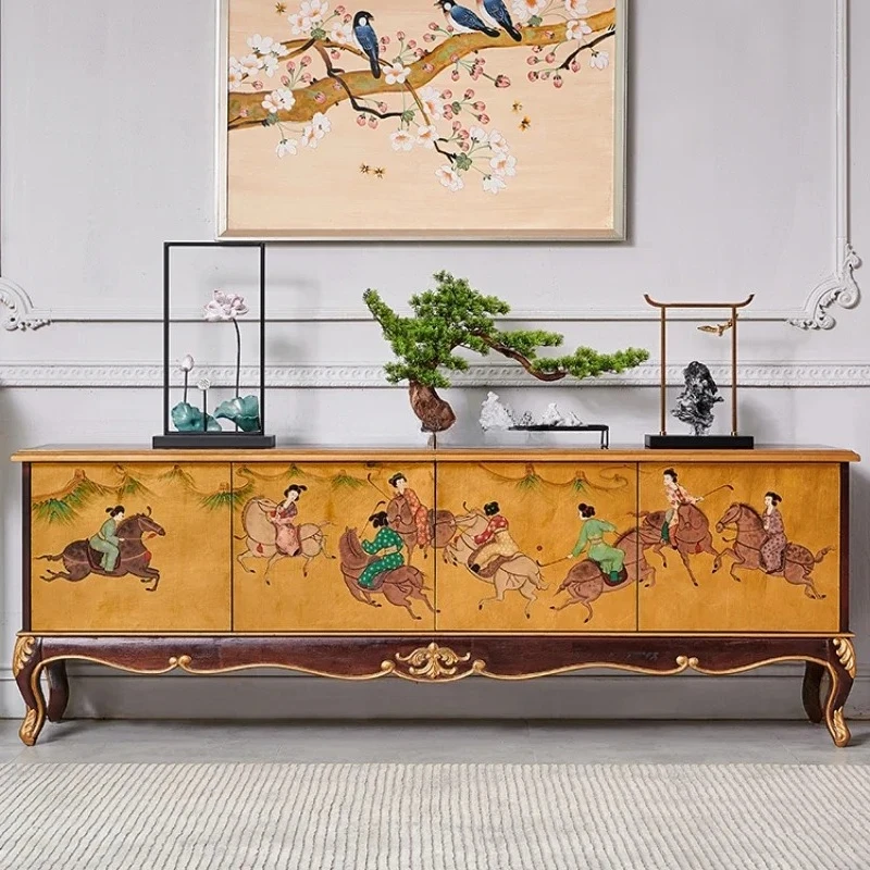 

Новый китайский красное дерево, окрашенный золотой фольгой, напольный шкаф из цельного дерева, ореховый шкаф для гостиной, ТВ-шкаф