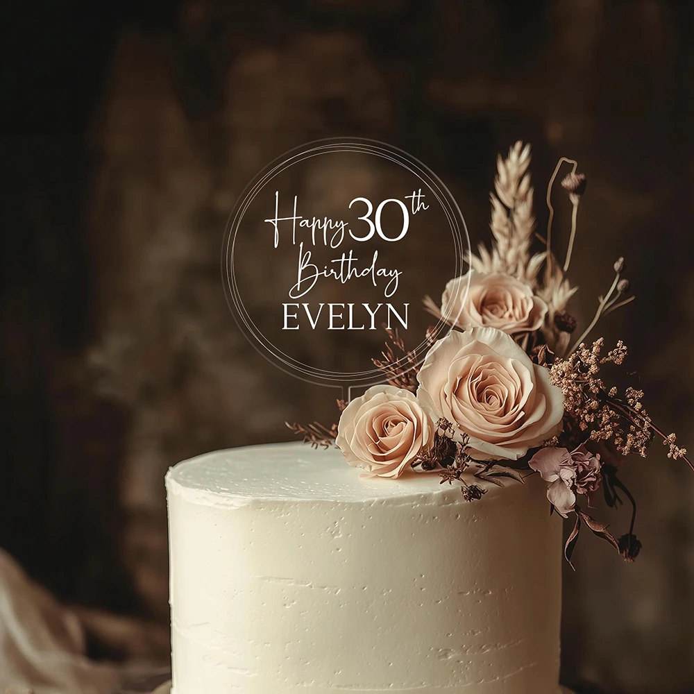 

Personalized Happy Birthday Acrylic Cake Topper with Name Custom 30th 40th 50th Birthday Decor Anniversary Cake Topper