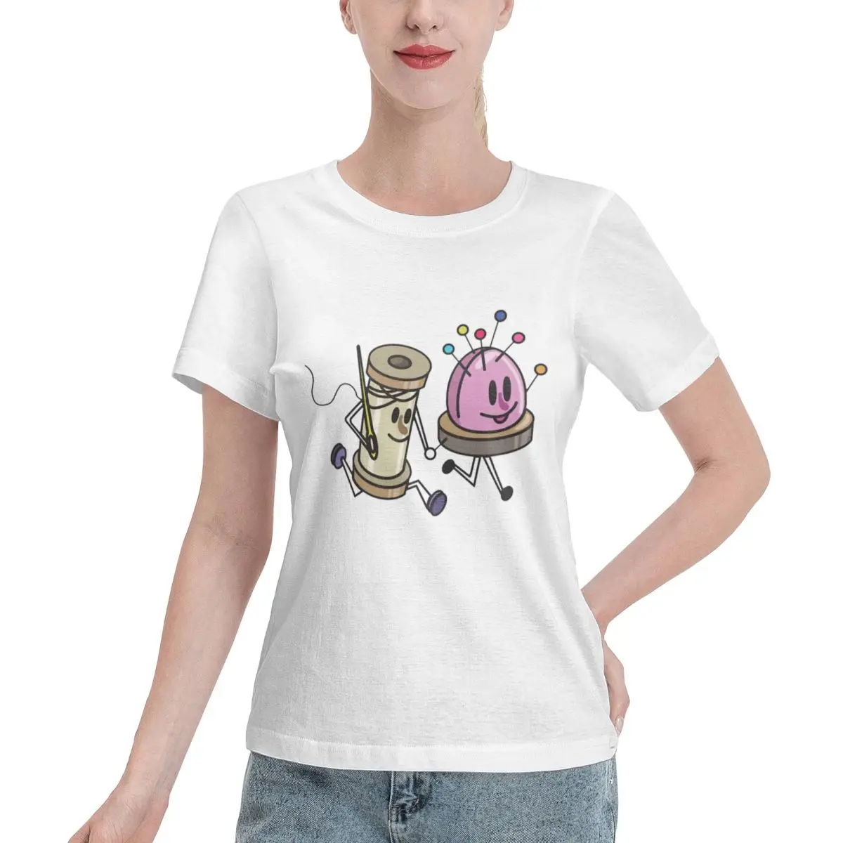 Excellent Craftsmanship Spool And Pin Cushion Dark Background Women's T-shirt Lightweight Outfit Ladies Tee