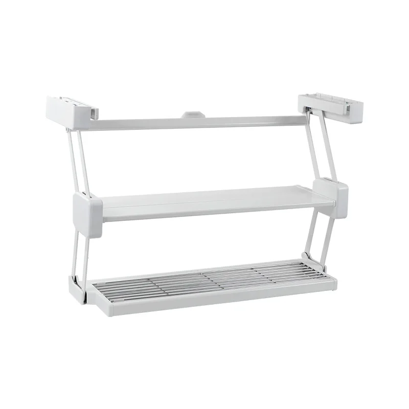 1Pc Under Wall Cabinet Retractable Folding Shelf Double Tiers Storage Organizer