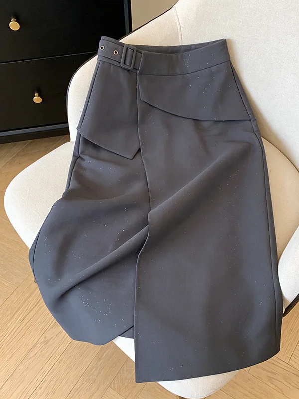 High Waist A-Line  Skirt for Women Shiny Sequin Asymmetrical Straight Cut Slimming Spring 2026 Korean Style Commute Skirt