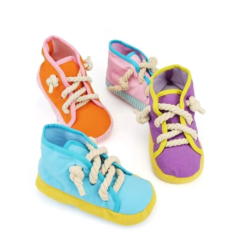 

Shoe Shaped Dog Chewing Toy Clean Teeth Bite Resistant Squeaky Dog Toy Soft Interactive Pet Cotton Rope Slippers Reduce Anxiety
