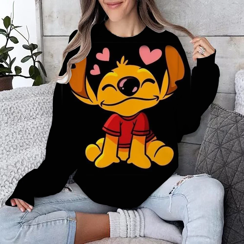 Women's Fashion Hoodie Disney Stitch print Fashion Autumn Daily Long Sleeve Round Neck Loose Pullover Cartoon Boho Style Sweatsh