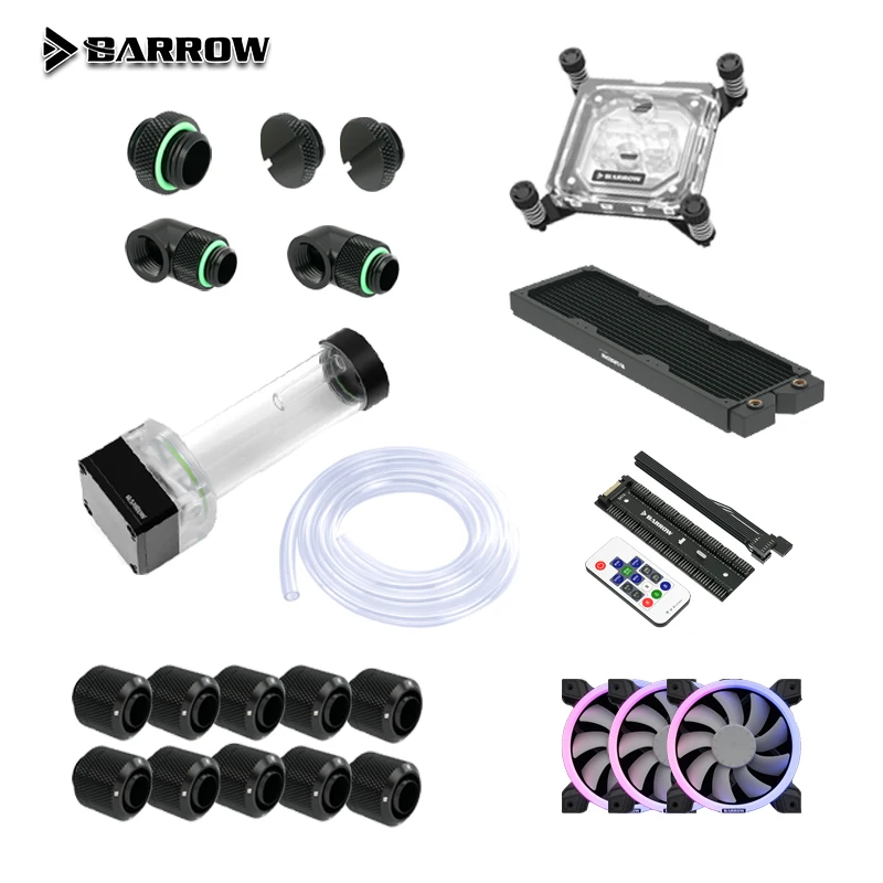 Barrow Water Cooling Kit GPU CPU Water Block Water Pump 120mm fan 360mm/240mm Radiator PC system Cooler G1/4' fittings Hose Tube