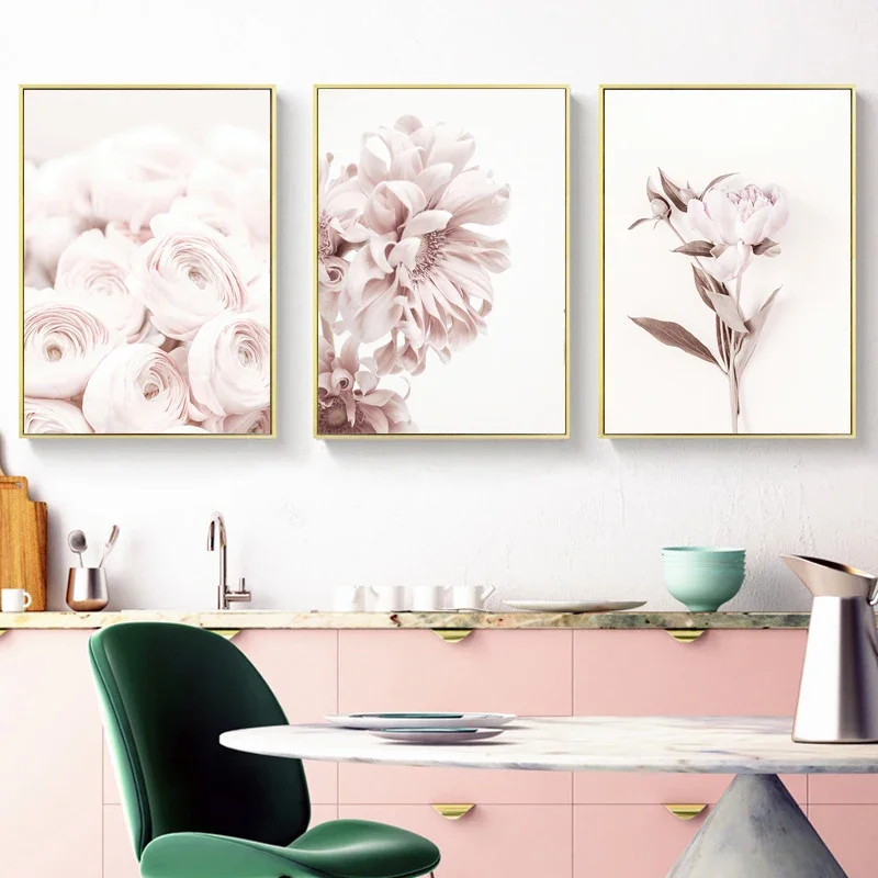 Pink Rose Flower Poster Floral Botanical Canvas Painting Posters and Prints Wall Art Picture for Living Room Decoration