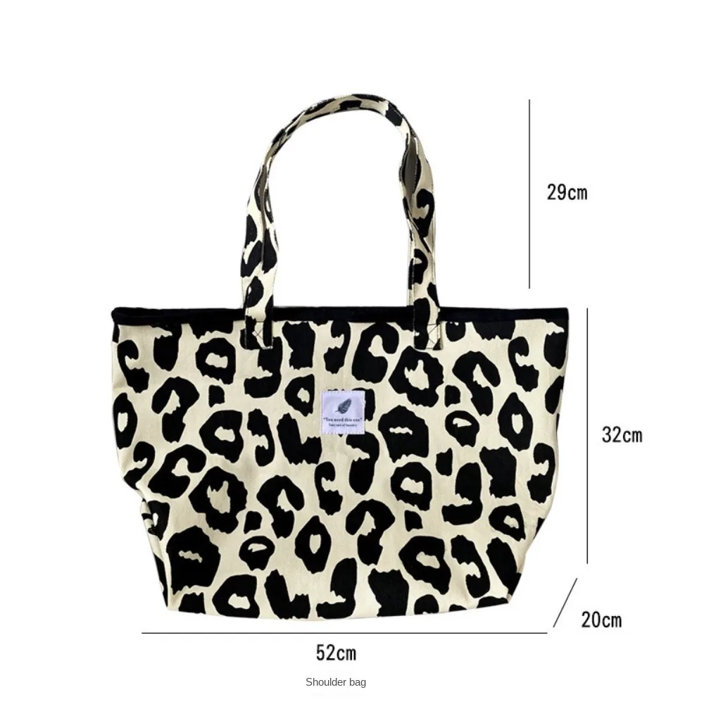 Leopard Print Canvas Bag para mulheres, grande capacidade, saco cosmético