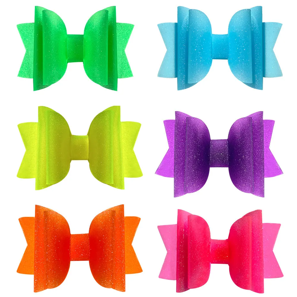 

ncmama 10Pcs/lot 3 inch PVC Bows Hair Bow for Girls Waterproof Hair Bow Kids Hairclips Mini Bow With Clips Glossy Bows Headwear