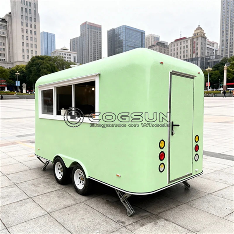 

COGSUN United State Food Truck with Full Kitchen BBQ Pizza Trucks Concession Bbq Food Trailer with Porch Fully Equipped