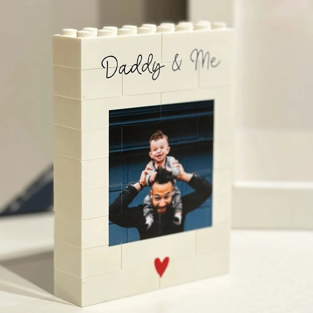 Personalised Daddy & Me Building Block Photo Gift, Custom Brick Style Photo Frame for Dad or Him, Birthday, Christmas Keepsake