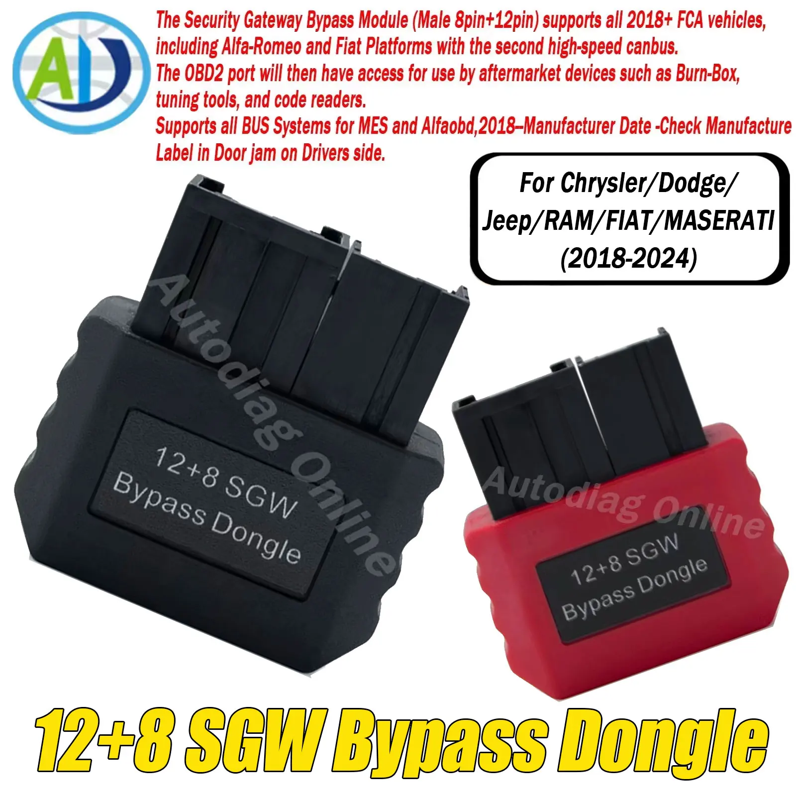 

12+8 SGW Bypass Dongle For Chrysler/Dodge/Jeep/RAM/FIAT/MASERATI 12pin 8pin OBDII Security Gateway Adapter For FCA SGW Bypass