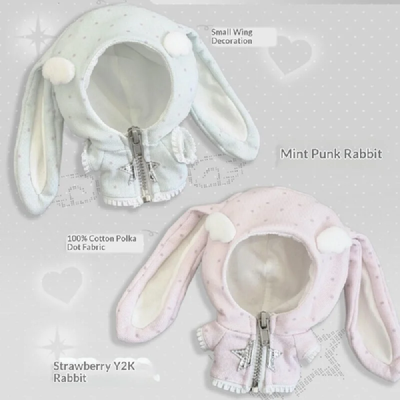Classic-style Bunny Series Baby Clothes 10cm Cotton Doll - Mint Punk Bunny - Strawberry Abi Bunny Replacement Set - Collector's