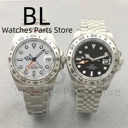 BLIGER 39mm Men's Watch Ronda 515 24Hour GMT Bezel Stainless Steel Case Sapphire Glass Black White Dial Orange GMT Hand Luminous