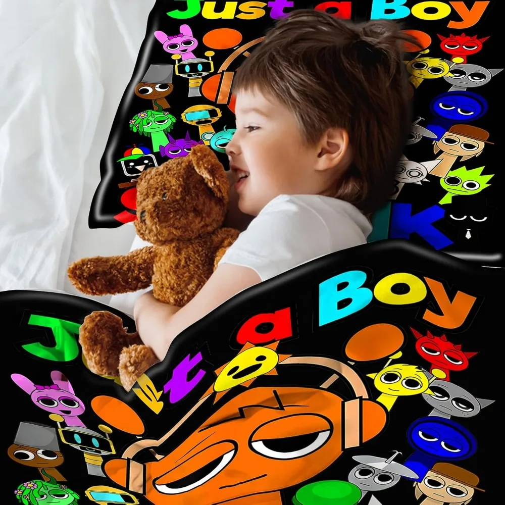 مجموعة غطاء لحاف فردي للأطفال من Sprunki مع كيس وسادتين، غطاء لحاف مقاس 135 × 200 سم مطبوع ثلاثي الأبعاد، هدايا دافئة لمحبي الألعاب