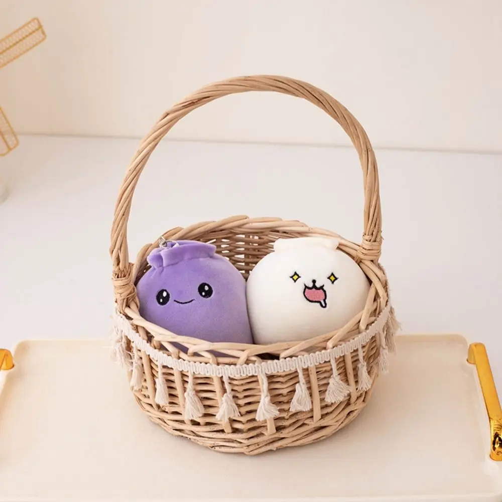 Funny Soft Dolls Rice Bao Plush Face Food Key Holder Steamed Stuffed Bun Keyring Cartoon Plush Dumplings Keychain Kid Gift