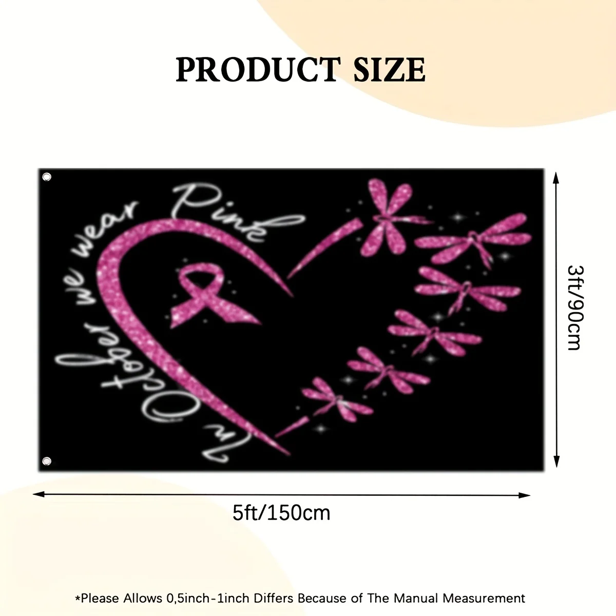 1pc Breast Cancer Awareness Flag Pink Butterfly Heart with In October We Wear Pink Text Durable Polyester Easy to Hang