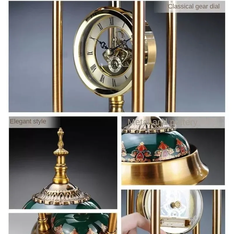 American Metal Retro Table Clock Quiet Movement Decorative Clock for Living Room  Bedroom Time