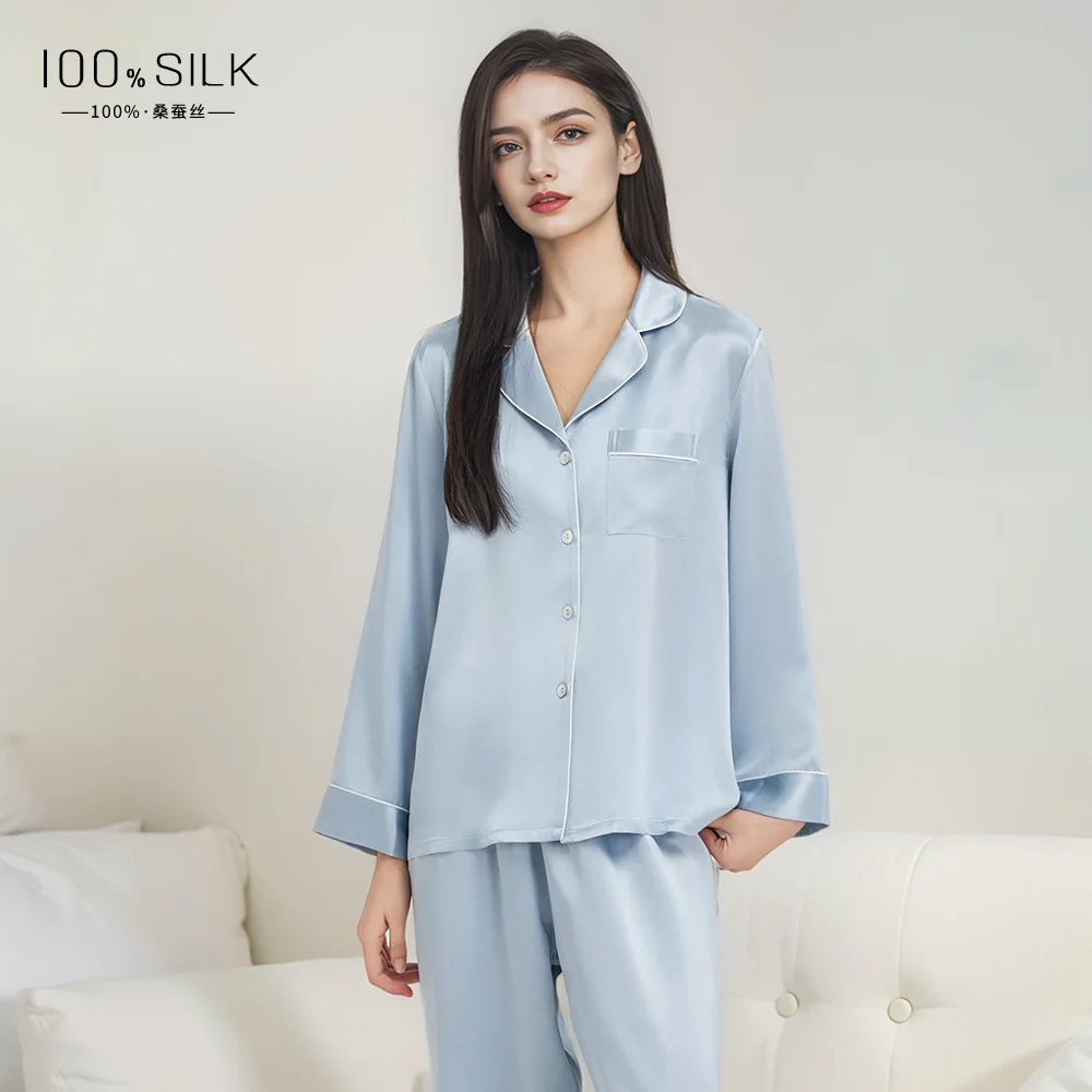 100% mulberry silk, pajamas 19 mmi silk, silk pajamas, long-sleeved trousers loungewear set that can be worn outside