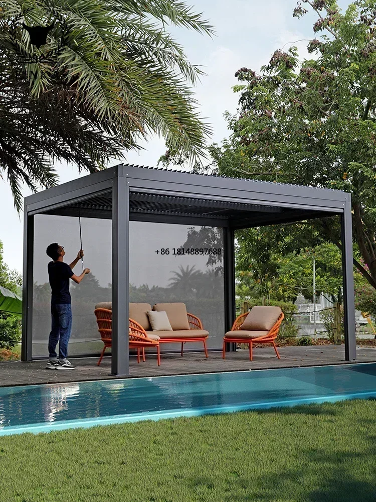 Modern Automatic Patio Gazebo Outdoor Arches Bioclimatic Aluminium Pergola Opening Louvred Roof