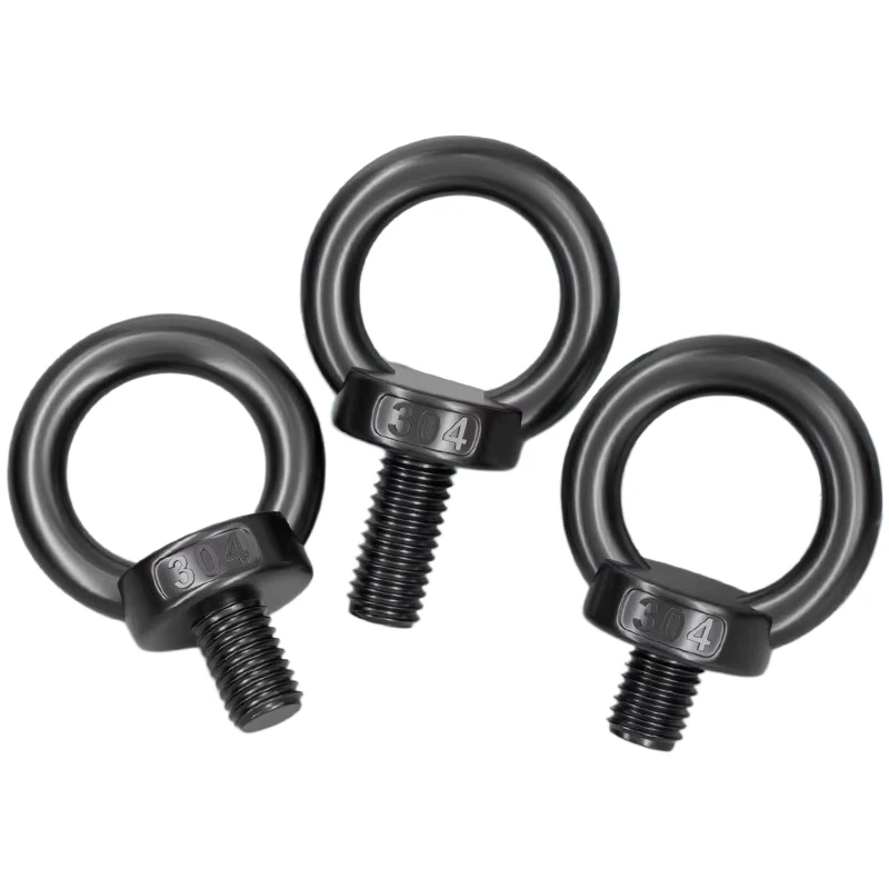 Black 304 Stainless Steel Lifting Eye Bolts Heavy Duty Marine Grade Ring Screws Metric Thread Eye Bolt for Rigging & Hanging