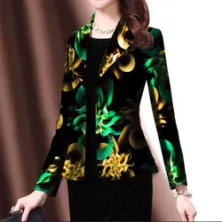 SpringSummer Thin Blazer Coat Female Korean Slim Print Suit Jacket Temperament Elegant Fashion Women Blazers Single Breasted Top