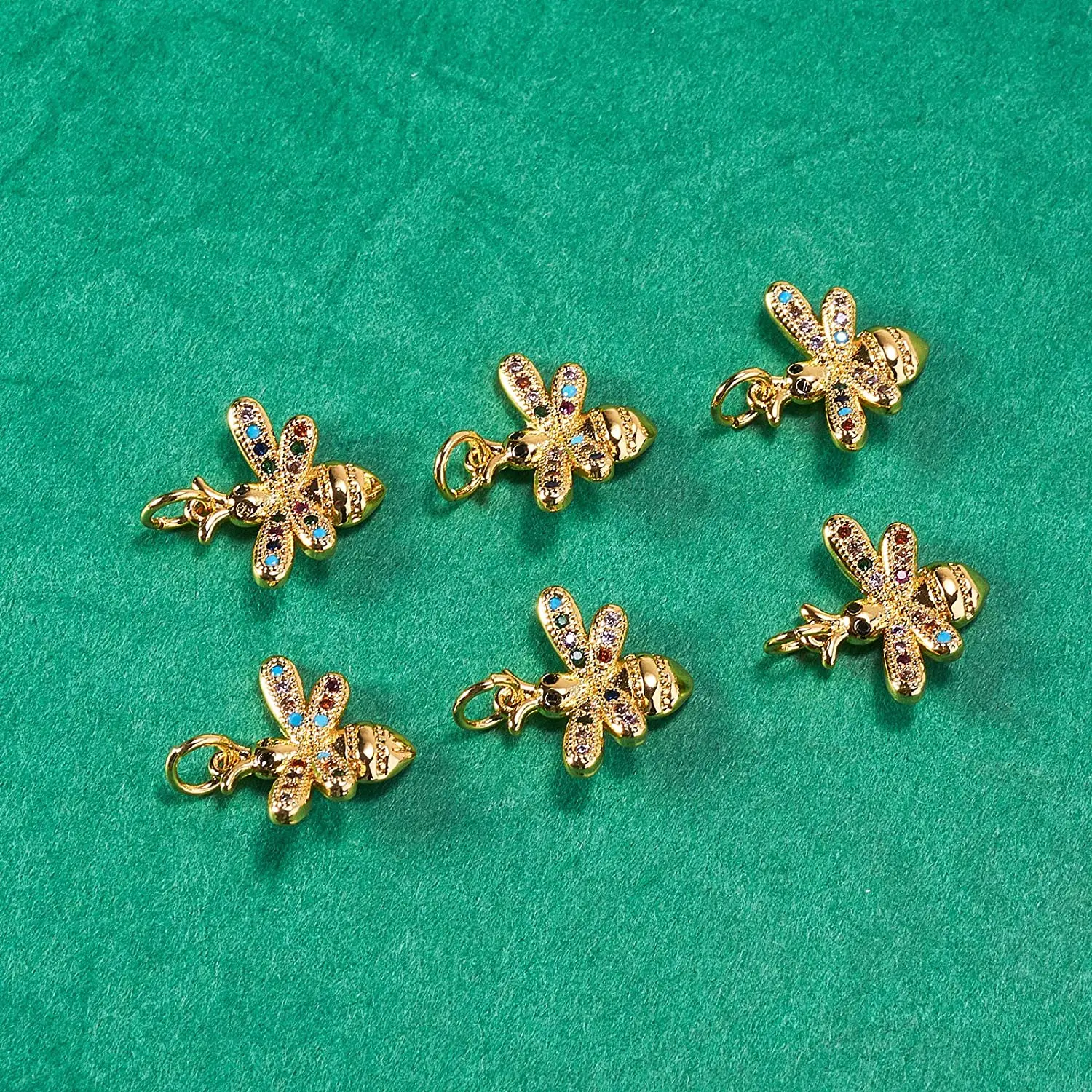 10 Pcs Bees Shape Honeybee Brass Metal Micro Pave Cubic Zirconia CZ Stone Animal Charms for Women Men Jewelry Making DIY Crafts