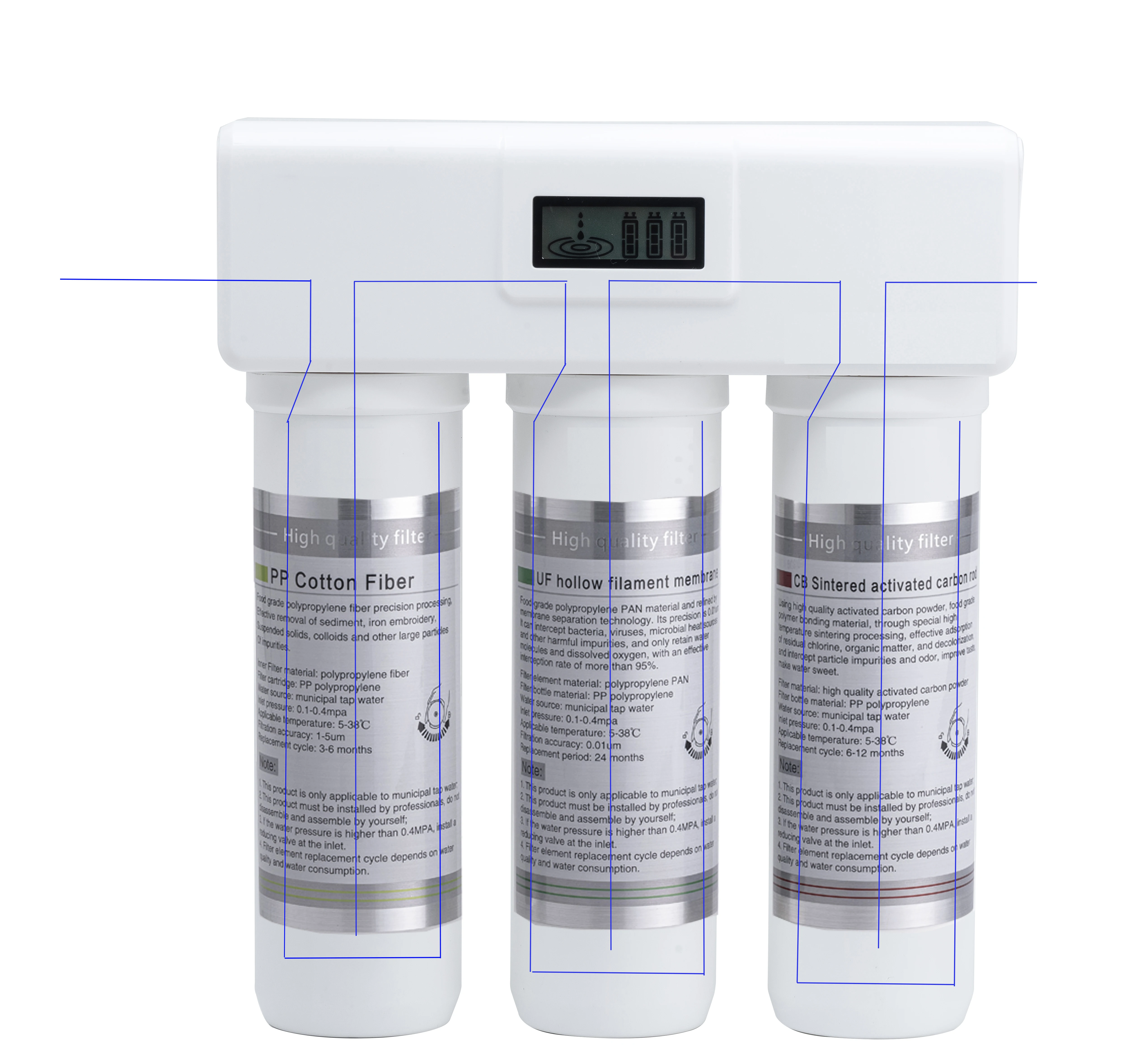 3 Stage UF System Alkaline Water Filter Quick Change KDF Mineral Purification Outdoor Household Use OEM Quick Change Alkaline