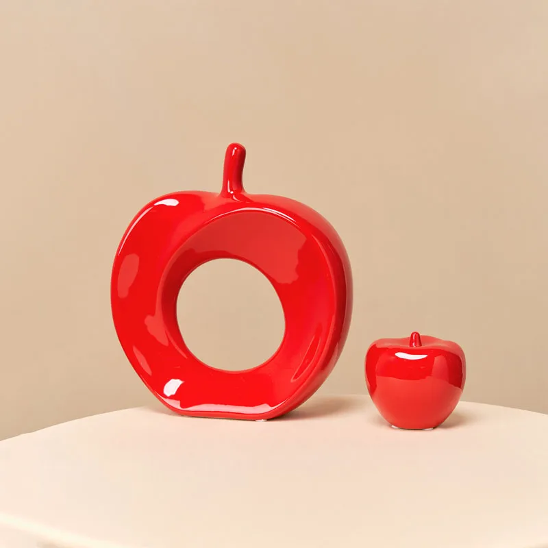 Simple red apple ceramic ornaments modern home decoration with apple shaped ceramic crafts creative Christmas and New Year gifts