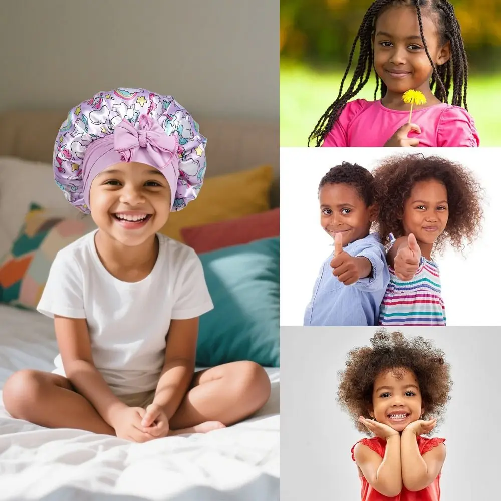 Tie Band Satin Bonnet Wide Band Printed Design Hair Protection Bonnet Frizz Reduction Adjustable Elastic Silk Sleeping Cap