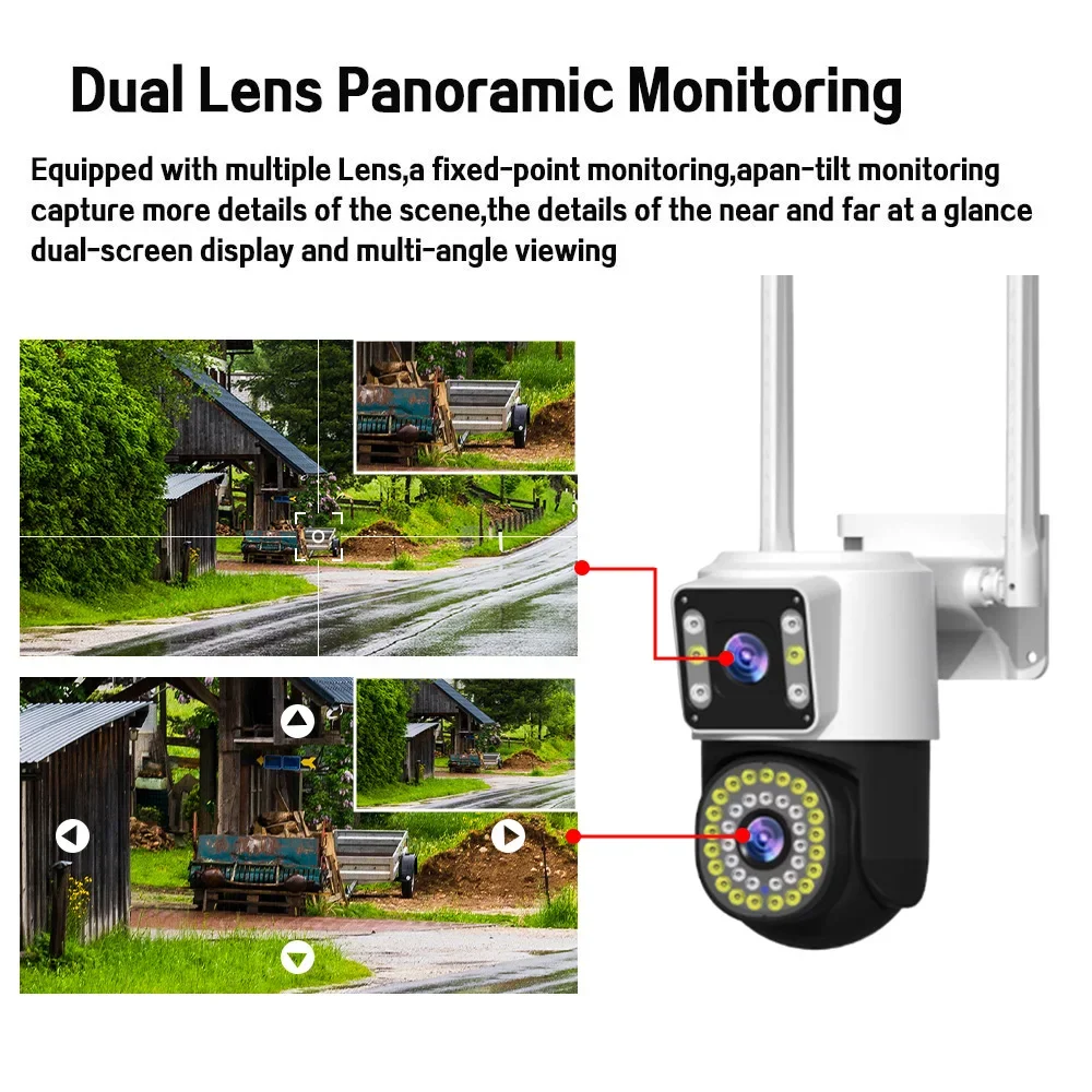 8MP 4K PTZ WiFi Camera with Dual Lens Dual Screen Motion Detection Outdoor Security Protection IP CCTV Full Color Surveillance