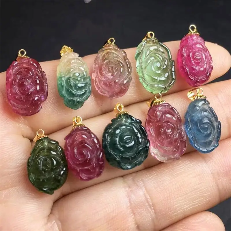 

18-karat Gold Natural Tourmaline Pendant Colour Gemstone DIY Healing Jewelry Crystal Gift Girl Birthday Present 1PCS