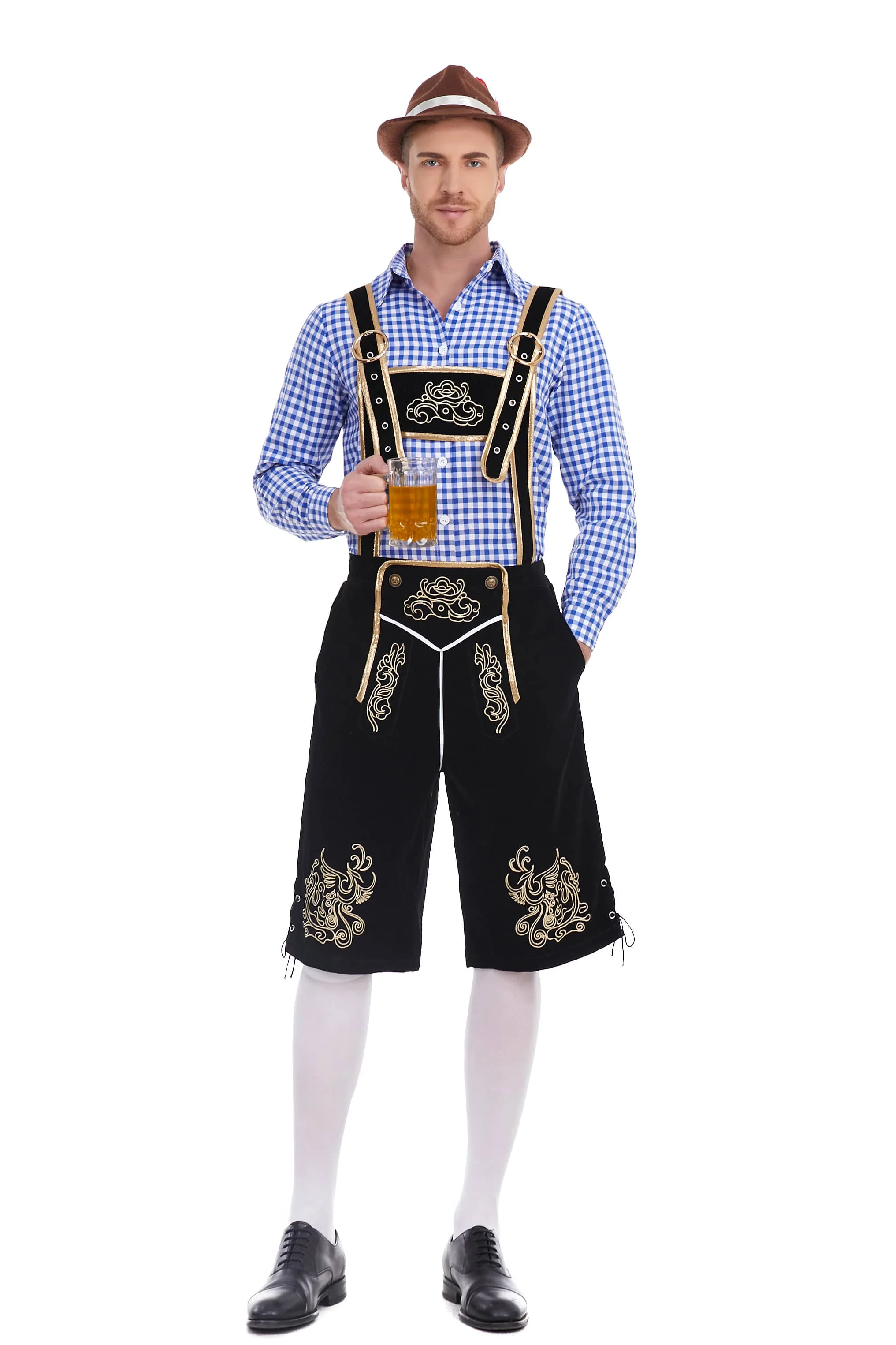 German Oktoberfest Carnival Party Men's Beer Lederhosen Cosplay Costume Bavarian Tradition Male Suspenders Shorts