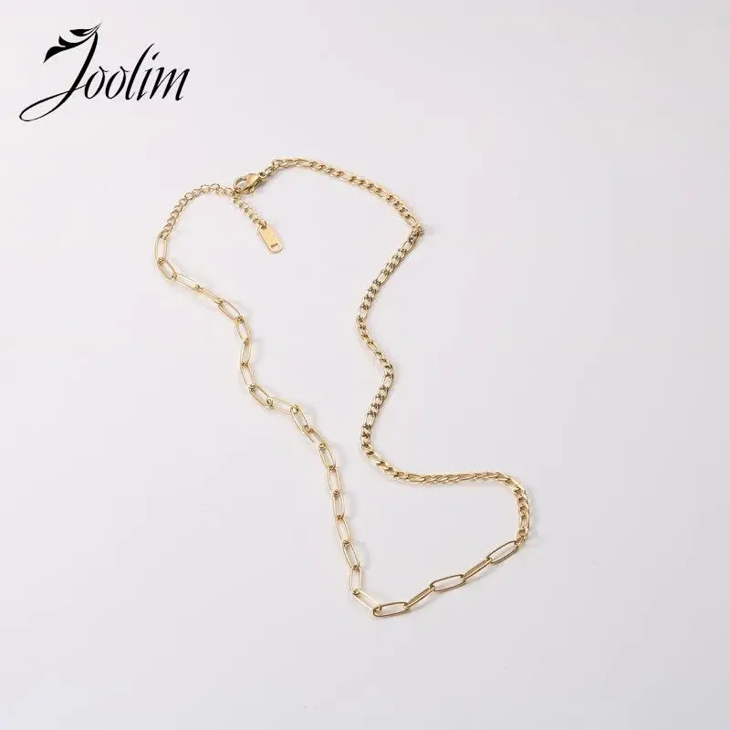 Joolim Jewelry Wholesale Waterproof Simple Dainty Paper Pin And Chain Stiching Stainless Steel Necklace Trendy For Women