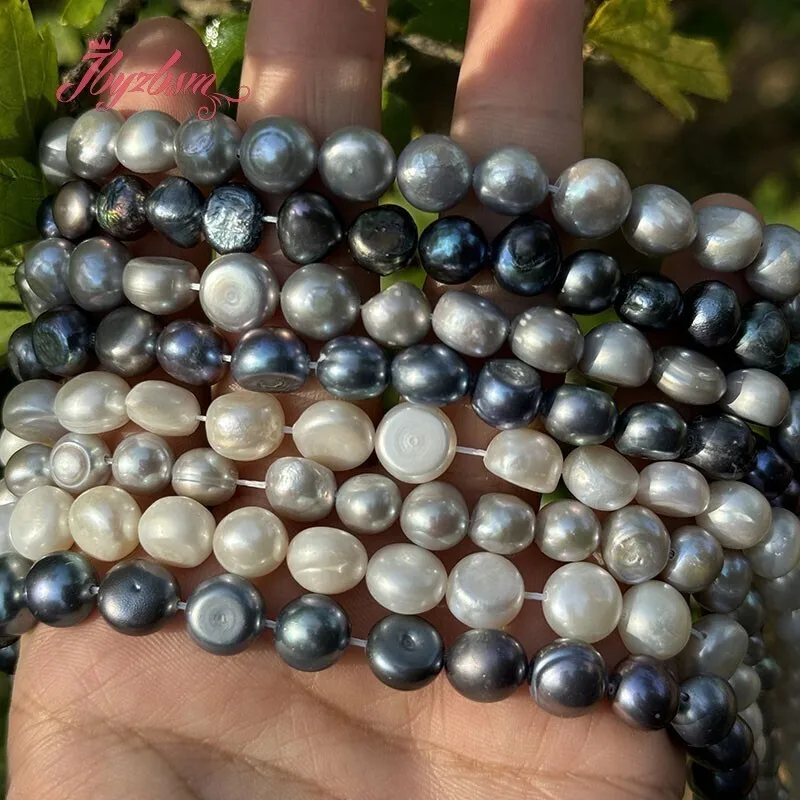 Natural Freshwater Pearl Freeform White Black Gray Stone Beads DIY Strand 15" For Jewelry Making Necklace Bracelet Free shipping