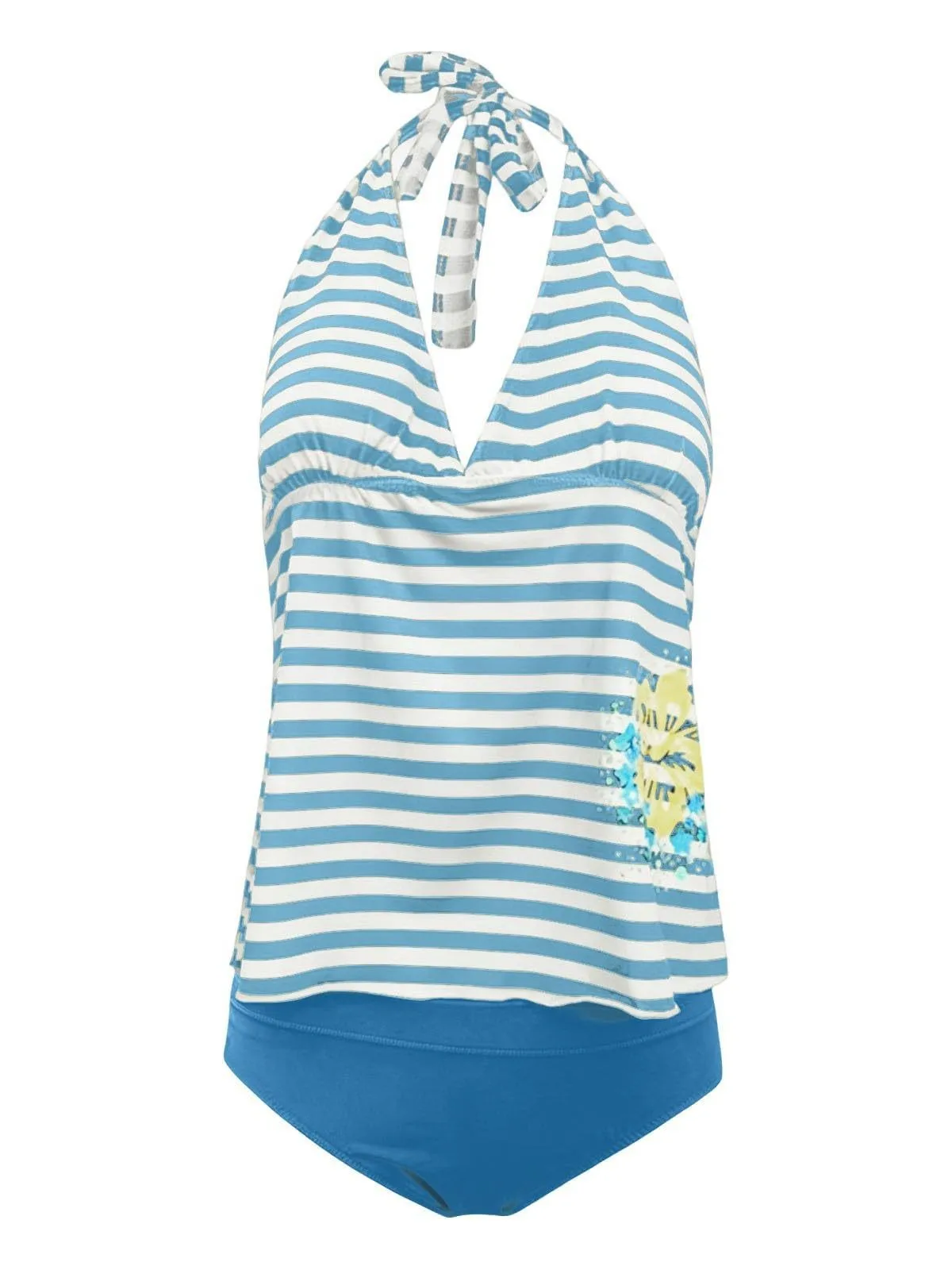 2026 Blue White Striped Tankini Set Women Tummy Control Two Piece Swimsuit Athletic Swimwear with Shorts Beach Vacation Summer