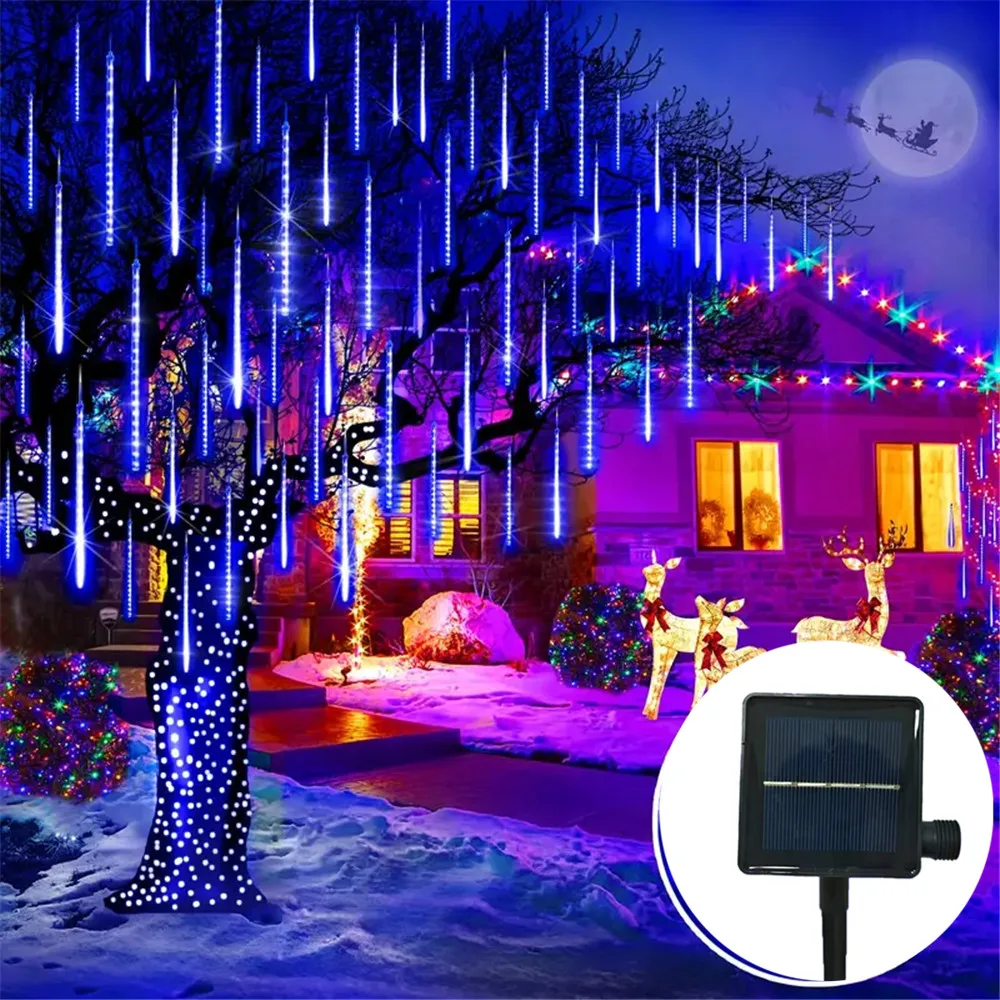 30/50cm Solar Meteor Shower Rain Holiday Light Led Light String Outdoor Christmas Decoration for Tree Garden 8 Tube Fairy Light
