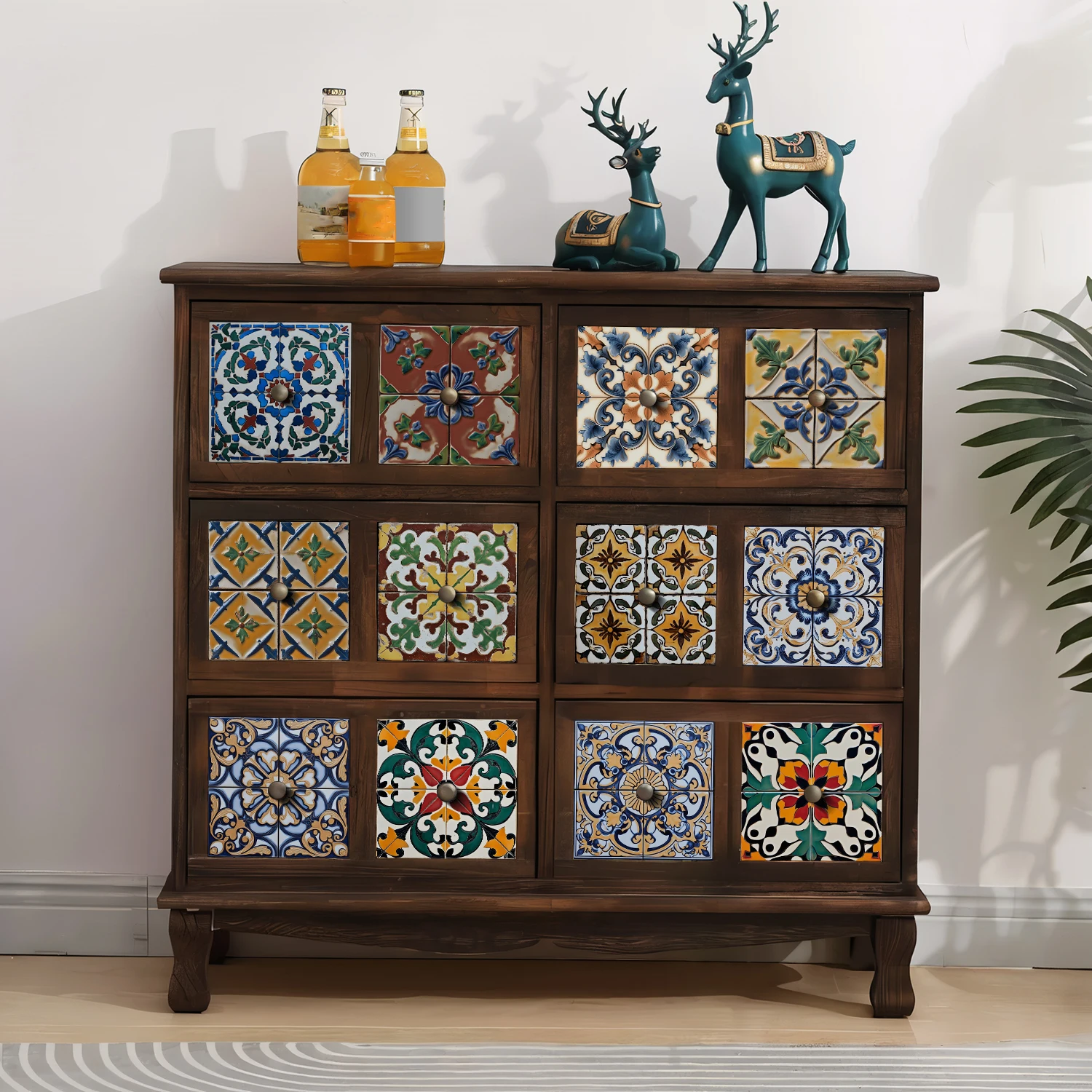 

12pcs Retro Art Thick Tile Stickers Kitchen And Bedroom Waterproof Self-Adhesive Wall Stickers Room Decoration Wallpaper