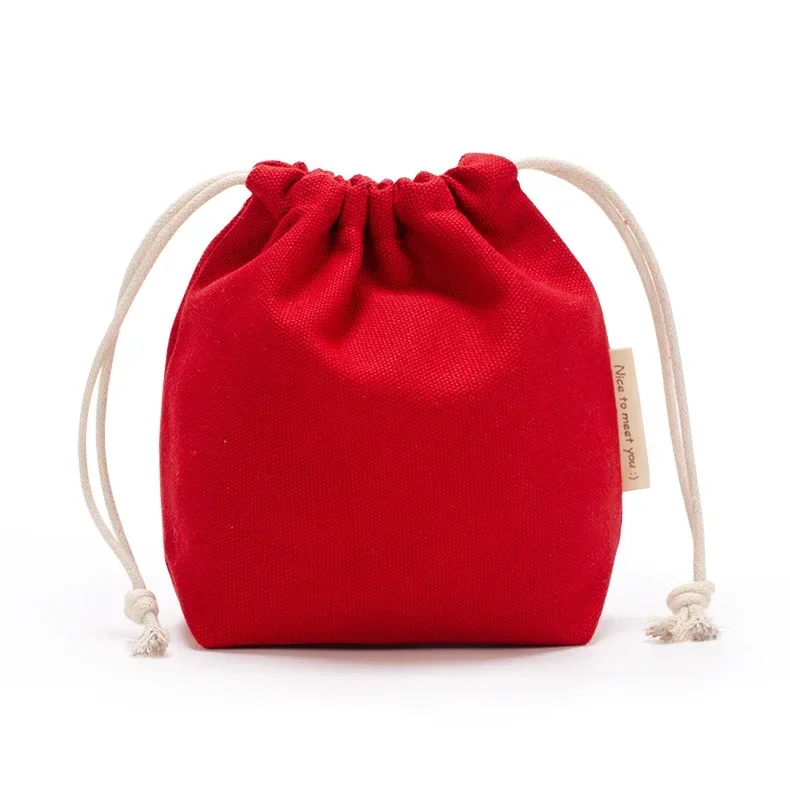 Small Solid Color Blank Canvas Bundle Pocket Drawstring Portable Storage Bag Cosmetic Lipstick Mini Cotton Storage Bag