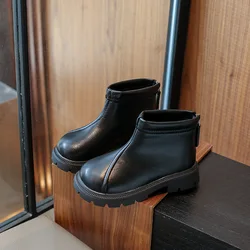 Botas de couro com sola macia infantil, impermeáveis, antiderrapantes, monocromáticas, com zíper, casual, sapatos infantis, meninas, moda, outono, inverno, novo, 2023