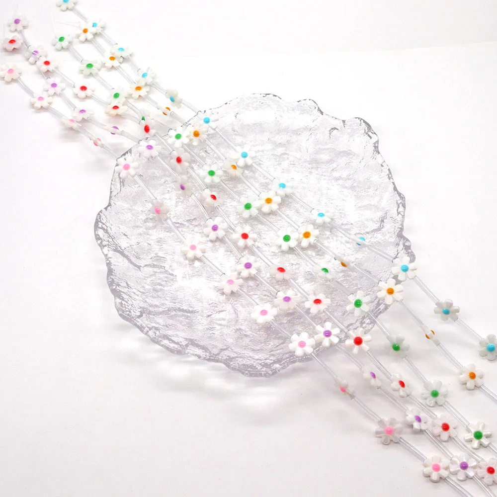 

12mm Natural Freshwater Shell Loose Beads in Six-petal Flower Shape Colored Straight-hole Beads DIY Necklace Jewelry Accessories