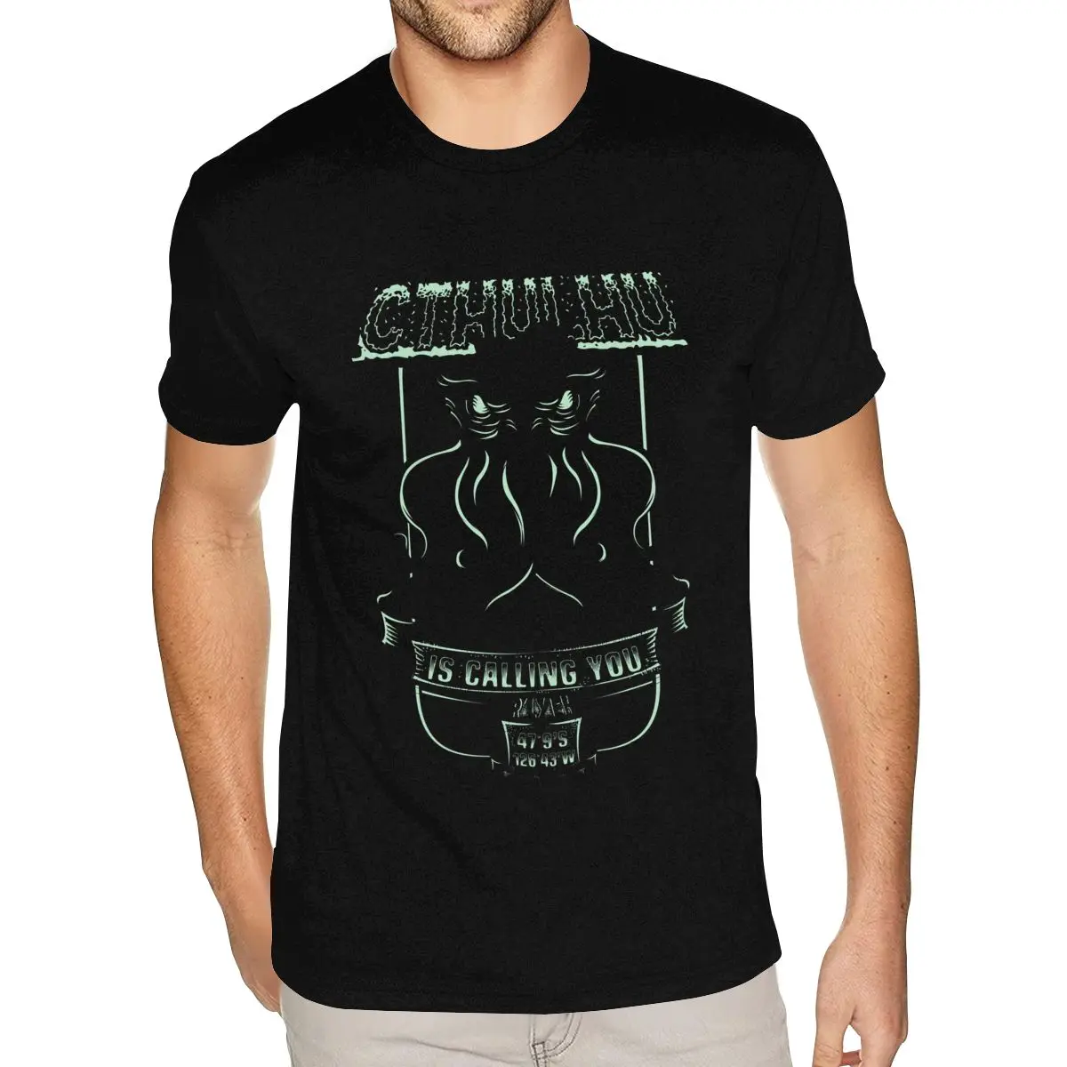 

Cthulhu Is Calling You T Shirt Men's XXXL Short Sleeve Premium Cotton Black Crew T-Shirts