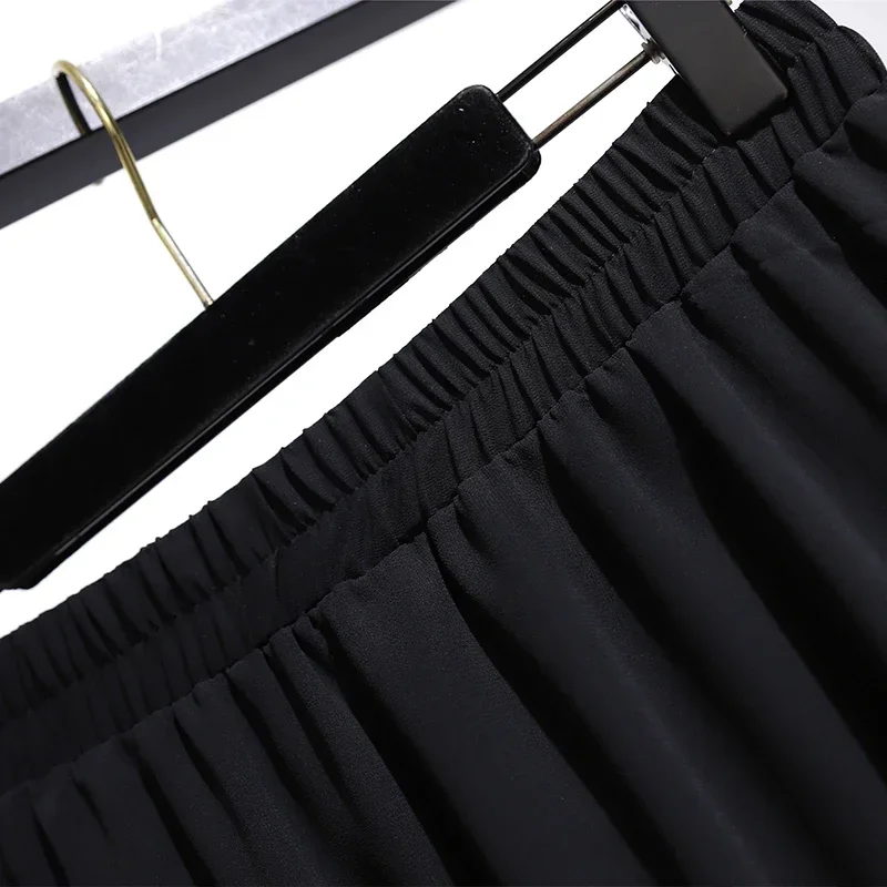 Plus size women's summer casual skirt Polyester fabric mesh hem design loose comfortable breathable black commuter party dress