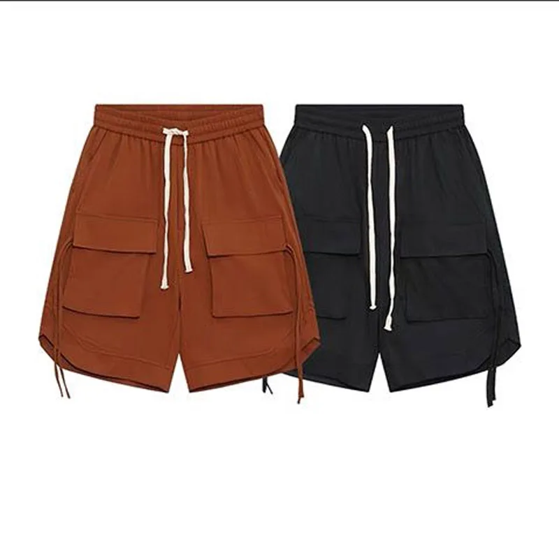 Personality Double Pockets Waist Drawcord Men\'s Cargo Shorts New Classic Street Casual Loose All-match Male Youth Short 2023