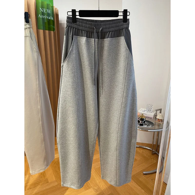 جديد السراويل واسعة الساق عارضة مع المرقعة سليم صالح فضفاض الموز السراويل عالية الخصر Sweatpants للنساء